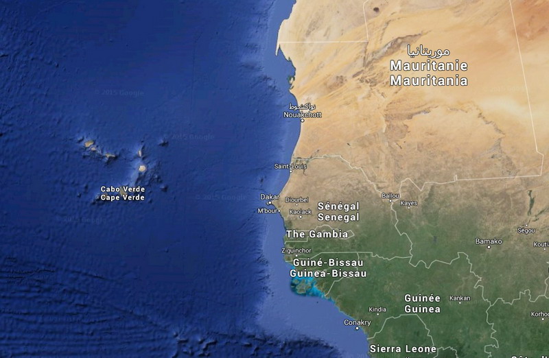 mappa di Capo Verde Capo Verde e la costa africana da Google Hearth