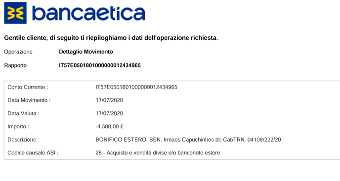 copia del bonifico spedito copia del bonifico spedito